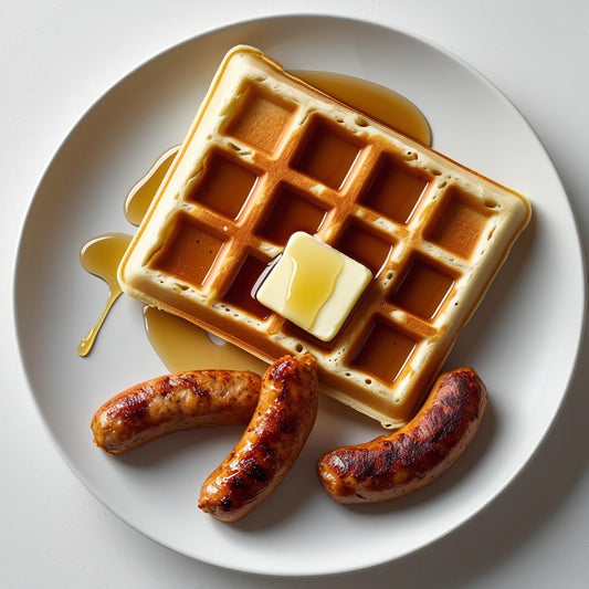 Chicken Sausage & Waffles with Syrup & Butter